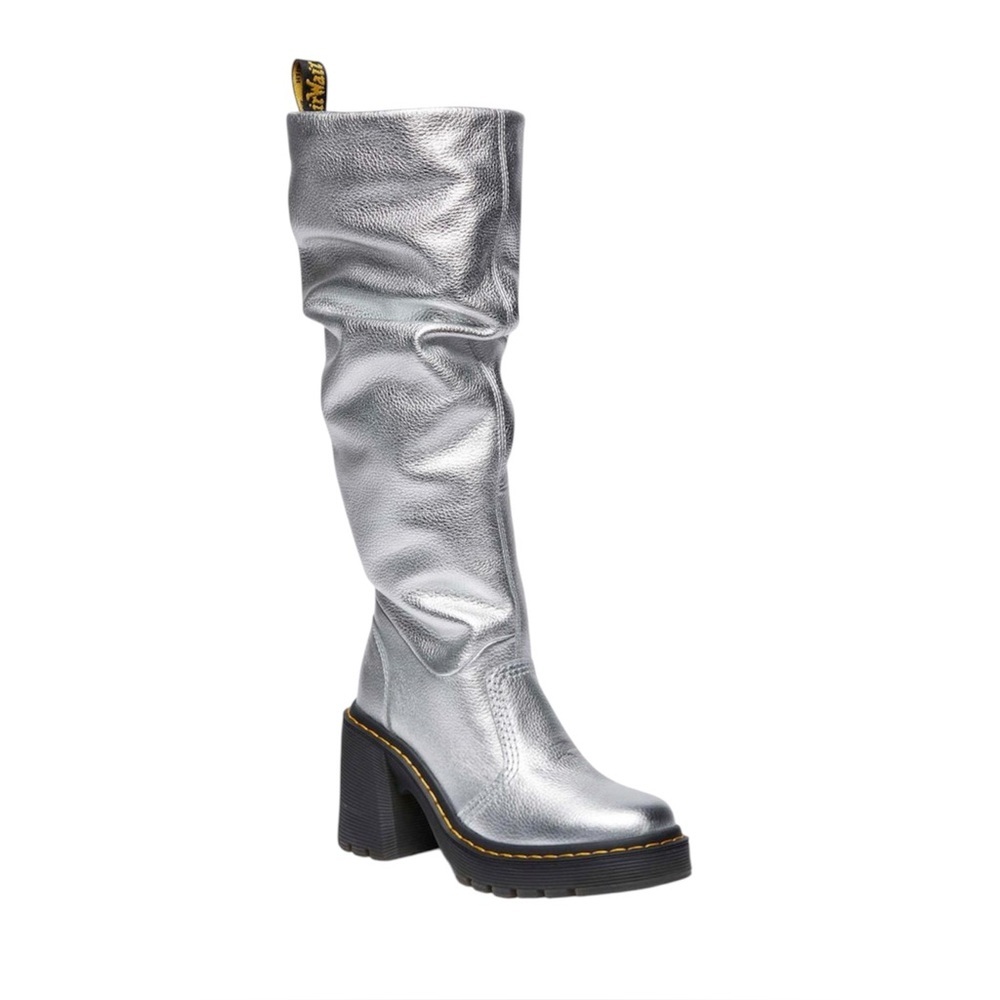 KASEY METALLIC LEATHER KNEE HIGH HEELED BOOTS - Picture 1 of 8